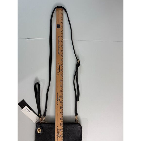 Poppi Black Vegan Wristlet Crossbody Wallet Bag Gold Hardware New With Tags - Picture 9 of 10